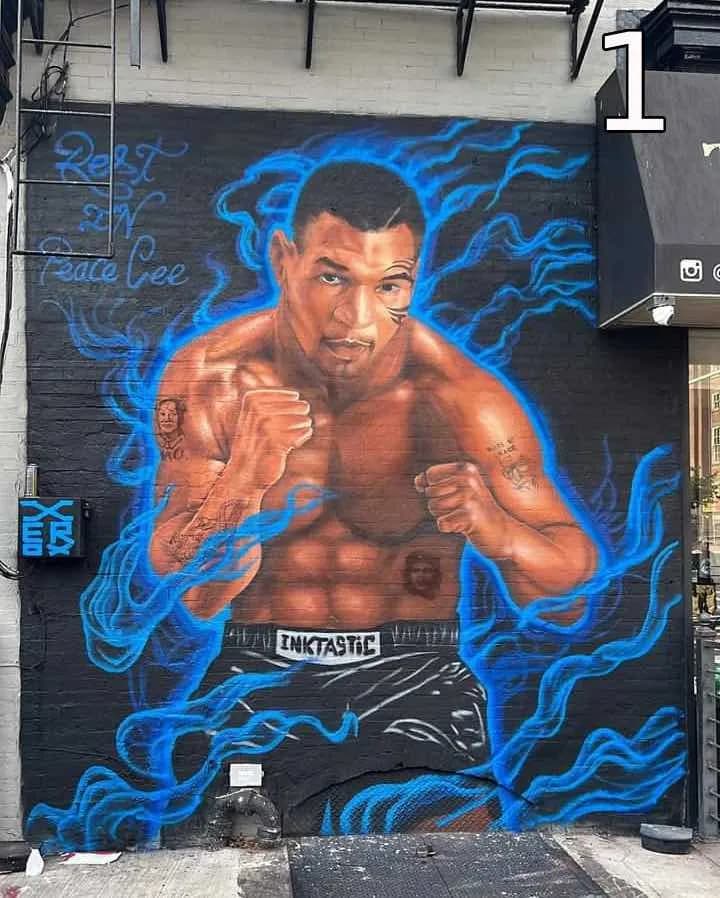 Forged in Fire, a blue-flame boxer mural by Lowveens Xerox Jacques