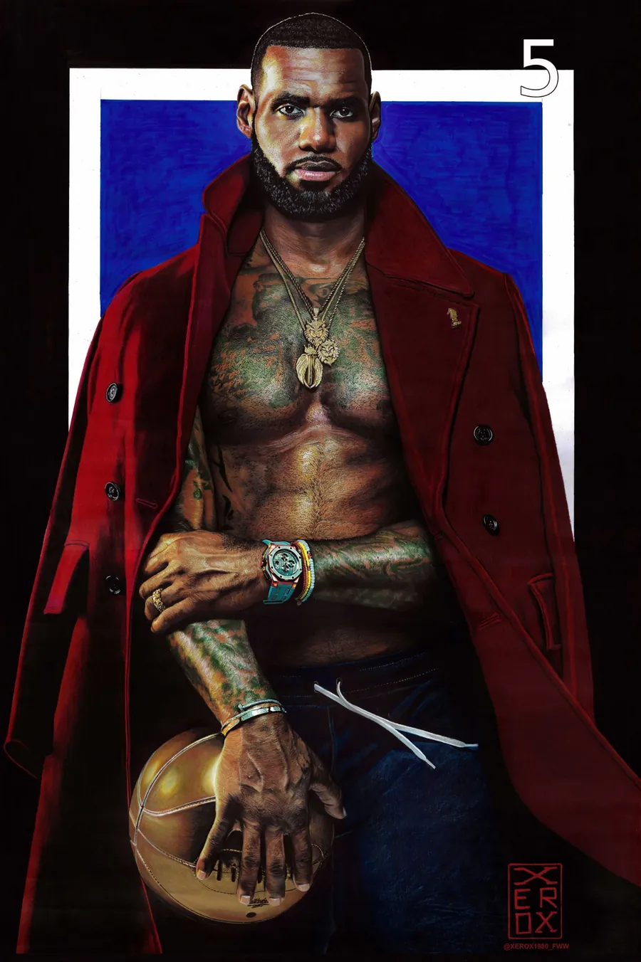 King James, a colored-pencil portrait of LeBron James by Lowveens Xerox Jacques